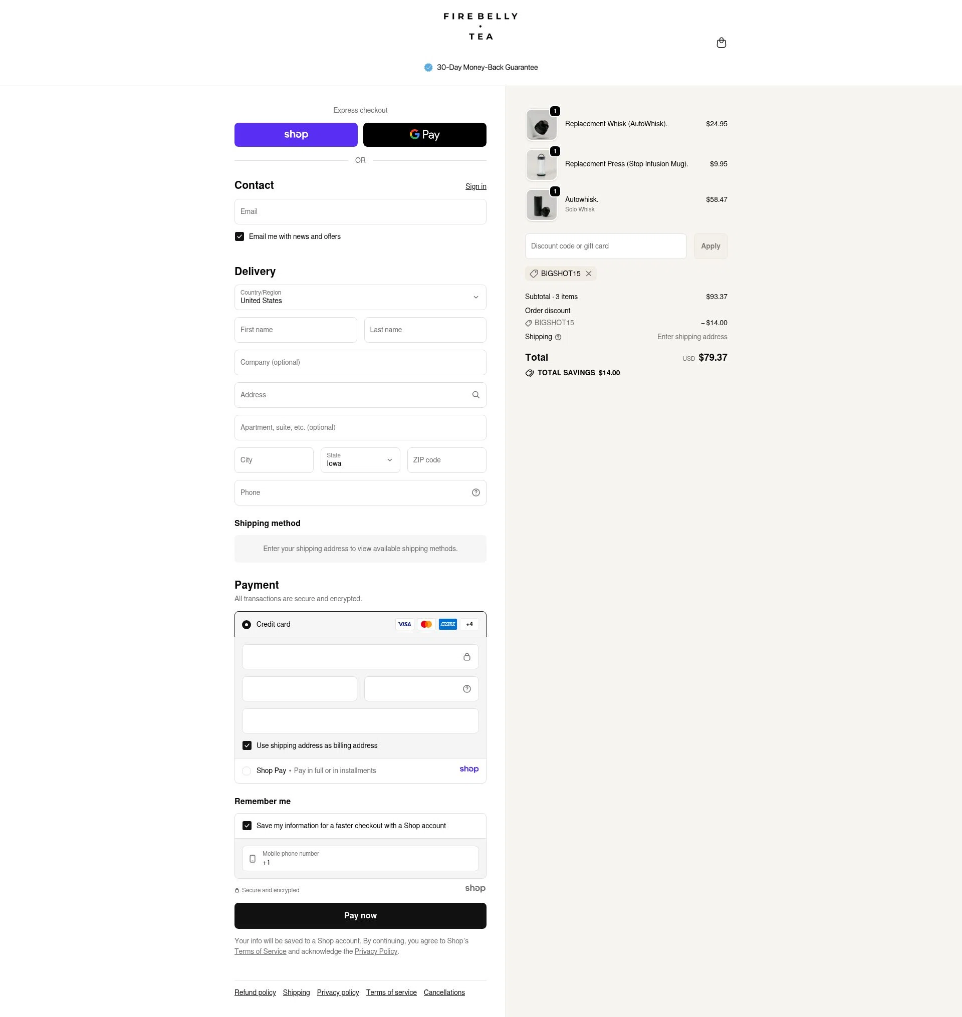 Firebelly Tea checkout page showing Firebelly Tea discount code box | Screenshot taken by SimplyCodes community member on Nov 20, 2025