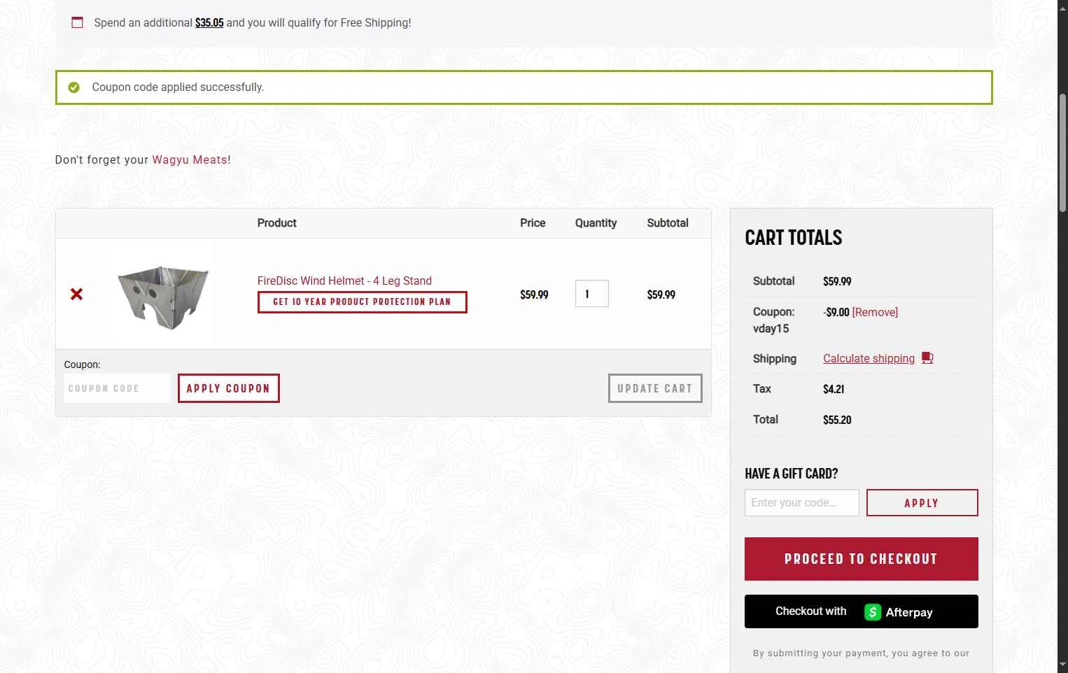 FIREDISC Cookers checkout page showing FIREDISC Cookers promo code box | Screenshot taken by SimplyCodes community member on Aug 21, 2025