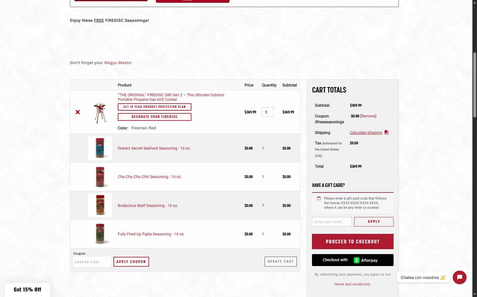 FIREDISC Cookers checkout page showing FIREDISC Cookers promo code box | Screenshot taken by SimplyCodes community member on Dec 21, 2025