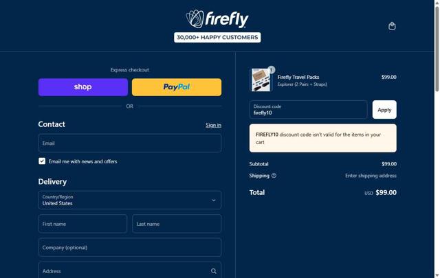 Firefly Recovery checkout page showing Firefly Recovery discount code box | Screenshot taken by SimplyCodes community member on Sep 12, 2025