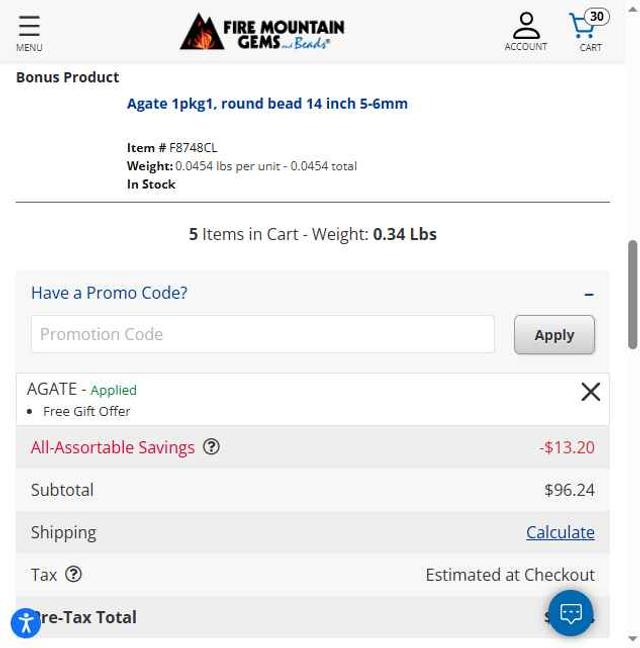 Fire Mountain Gems checkout page showing Fire Mountain Gems promo code box | Screenshot taken by SimplyCodes community member on Aug 12, 2025