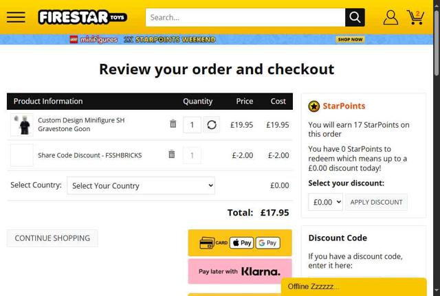 FireStar Toys checkout page showing FireStar Toys discount code box | Screenshot taken by SimplyCodes community member on Aug 31, 2025