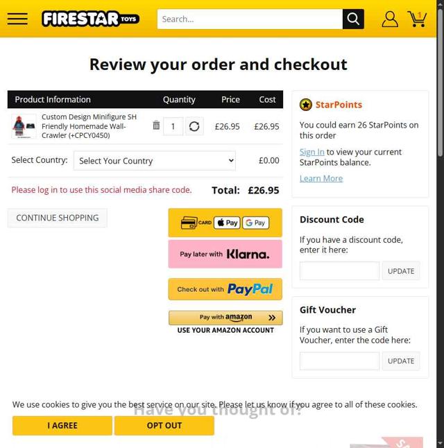 FireStar Toys checkout page showing FireStar Toys discount code box | Screenshot taken by SimplyCodes community member on Aug 6, 2025