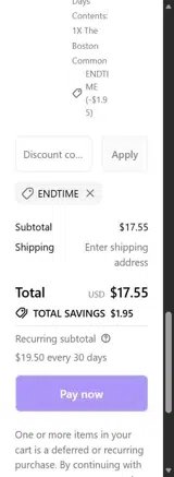 ENDTIME coupon verification screenshot