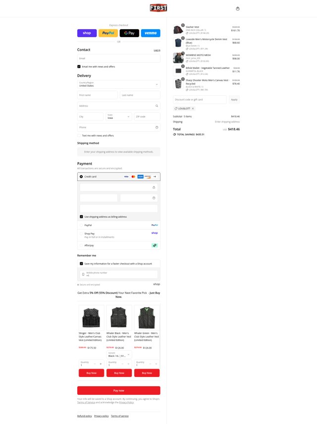 First MFG Co. checkout page showing First MFG Co. discount code box | Screenshot taken by SimplyCodes community member on Sep 4, 2025