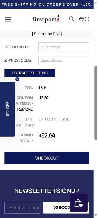 Firstport Company checkout page showing Firstport Company promo code box | Screenshot taken by SimplyCodes community member on Jan 22, 2026