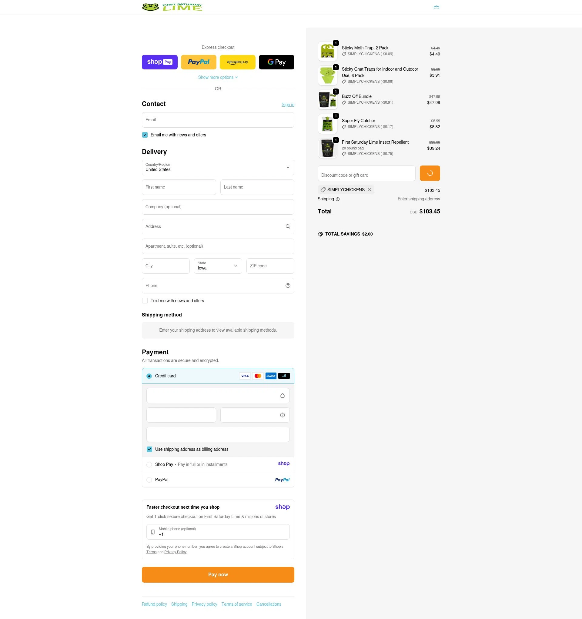 First Saturday Lime checkout page showing First Saturday Lime discount code box | Screenshot taken by SimplyCodes community member on Jan 11, 2026