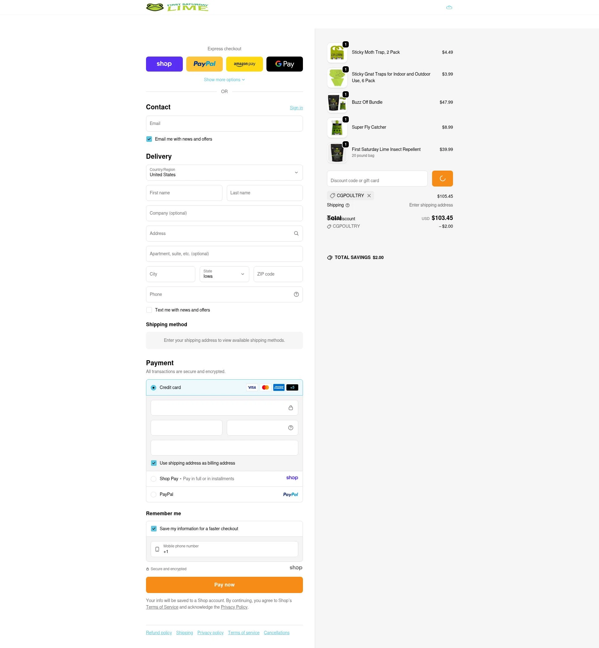First Saturday Lime checkout page showing First Saturday Lime discount code box | Screenshot taken by SimplyCodes community member on Jan 6, 2026