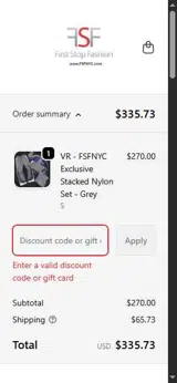 First Stop Fashion coupon verification screenshot