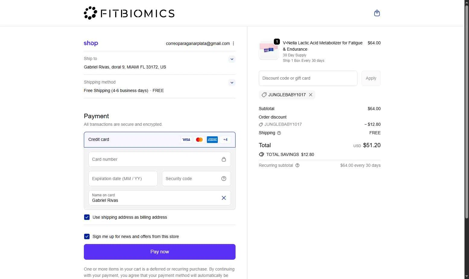 Fitbiomics checkout page showing Fitbiomics promo code box | Screenshot taken by SimplyCodes community member on Dec 4, 2025