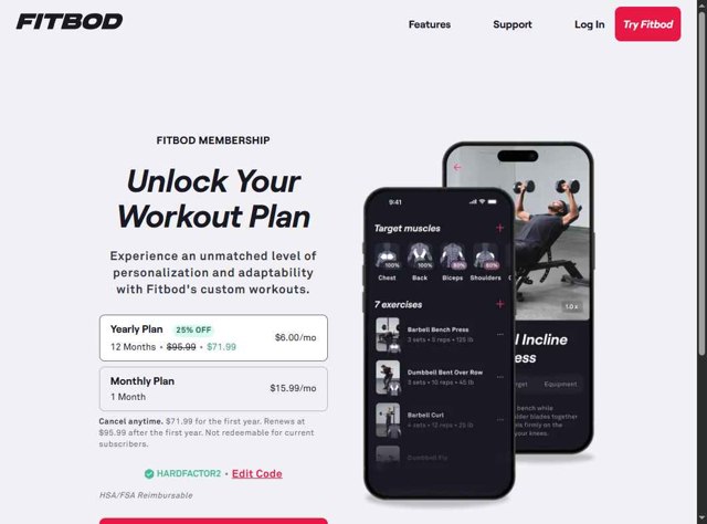 Fitbod checkout page showing Fitbod promo code box | Screenshot taken by SimplyCodes community member on Aug 30, 2025