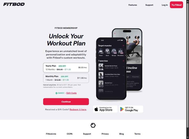 Fitbod checkout page showing Fitbod promo code box | Screenshot taken by SimplyCodes community member on Sep 3, 2025