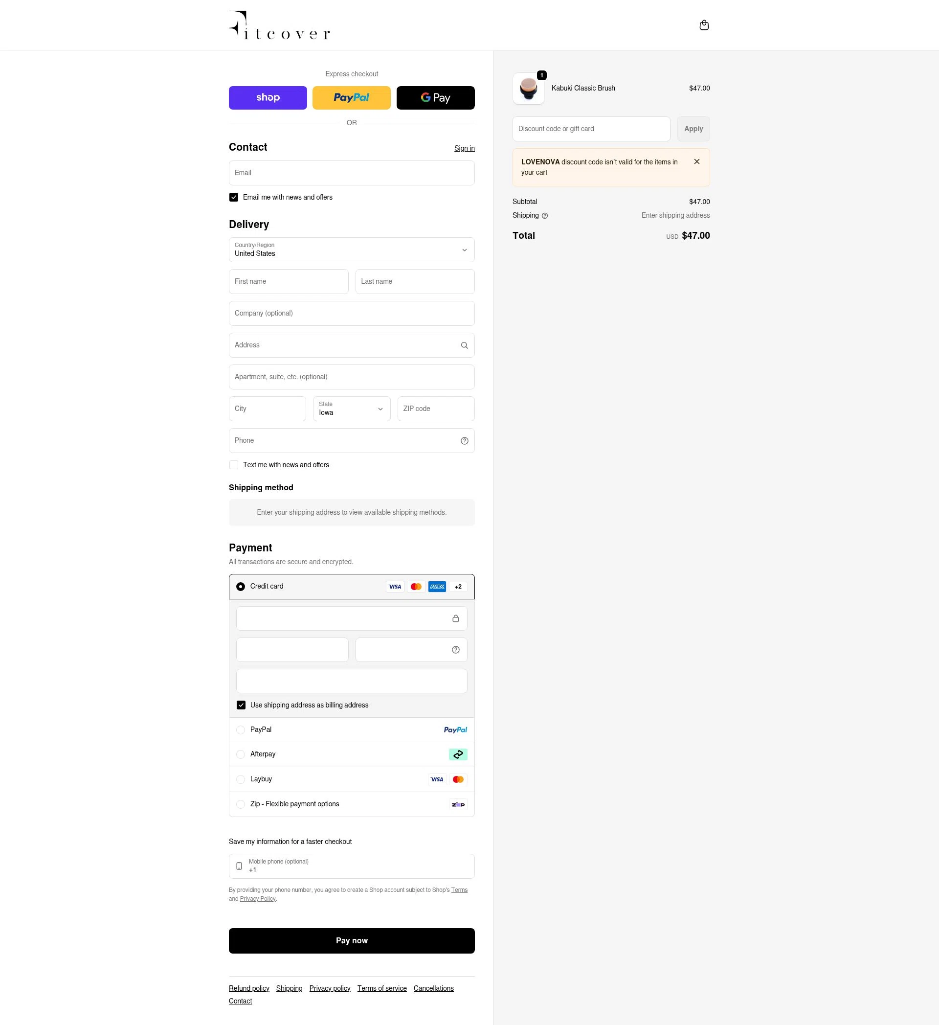 Fitcover checkout page showing Fitcover promo code box | Screenshot taken by SimplyCodes community member on Feb 13, 2026