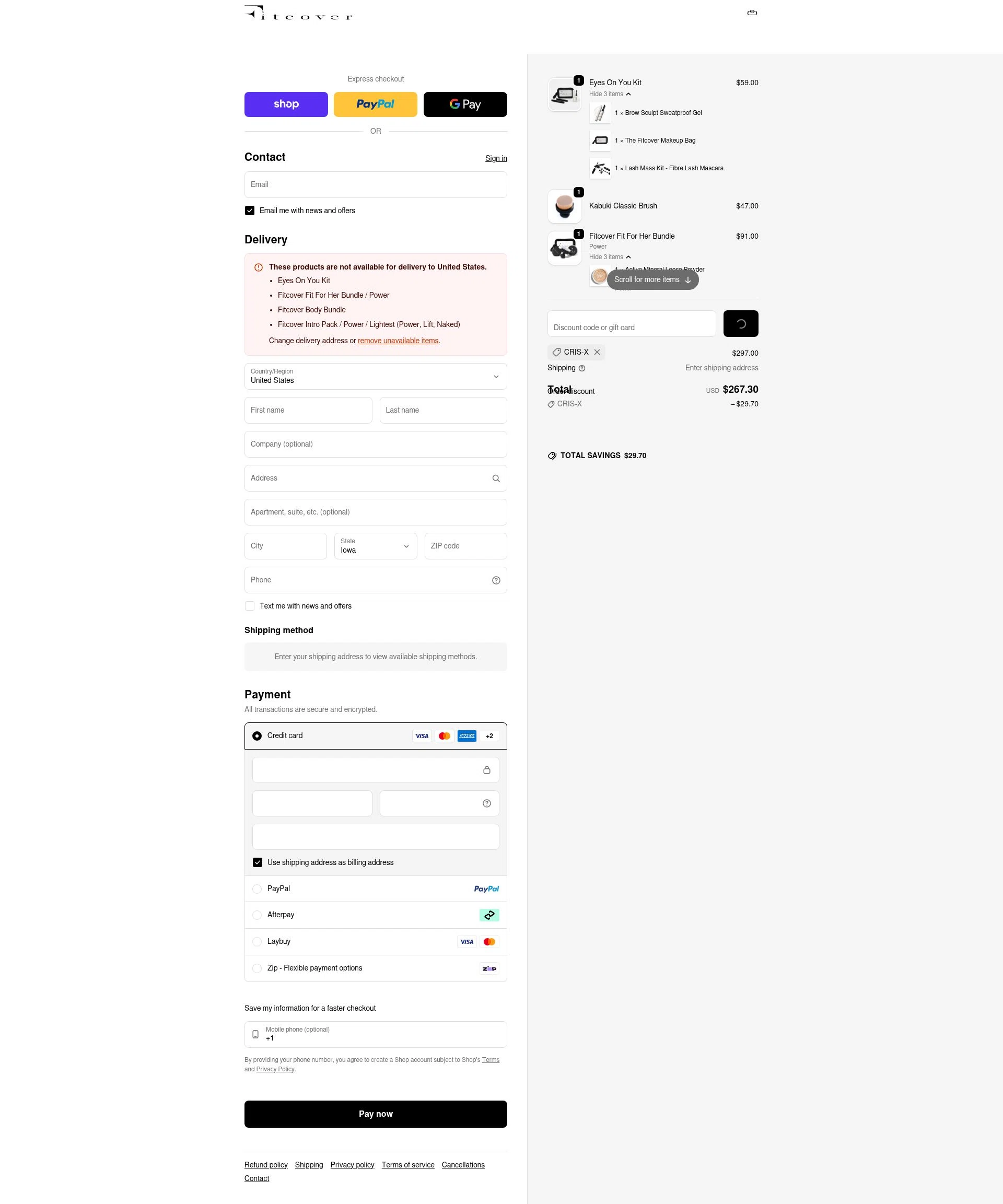 Fitcover checkout page showing Fitcover promo code box | Screenshot taken by SimplyCodes community member on Feb 13, 2026