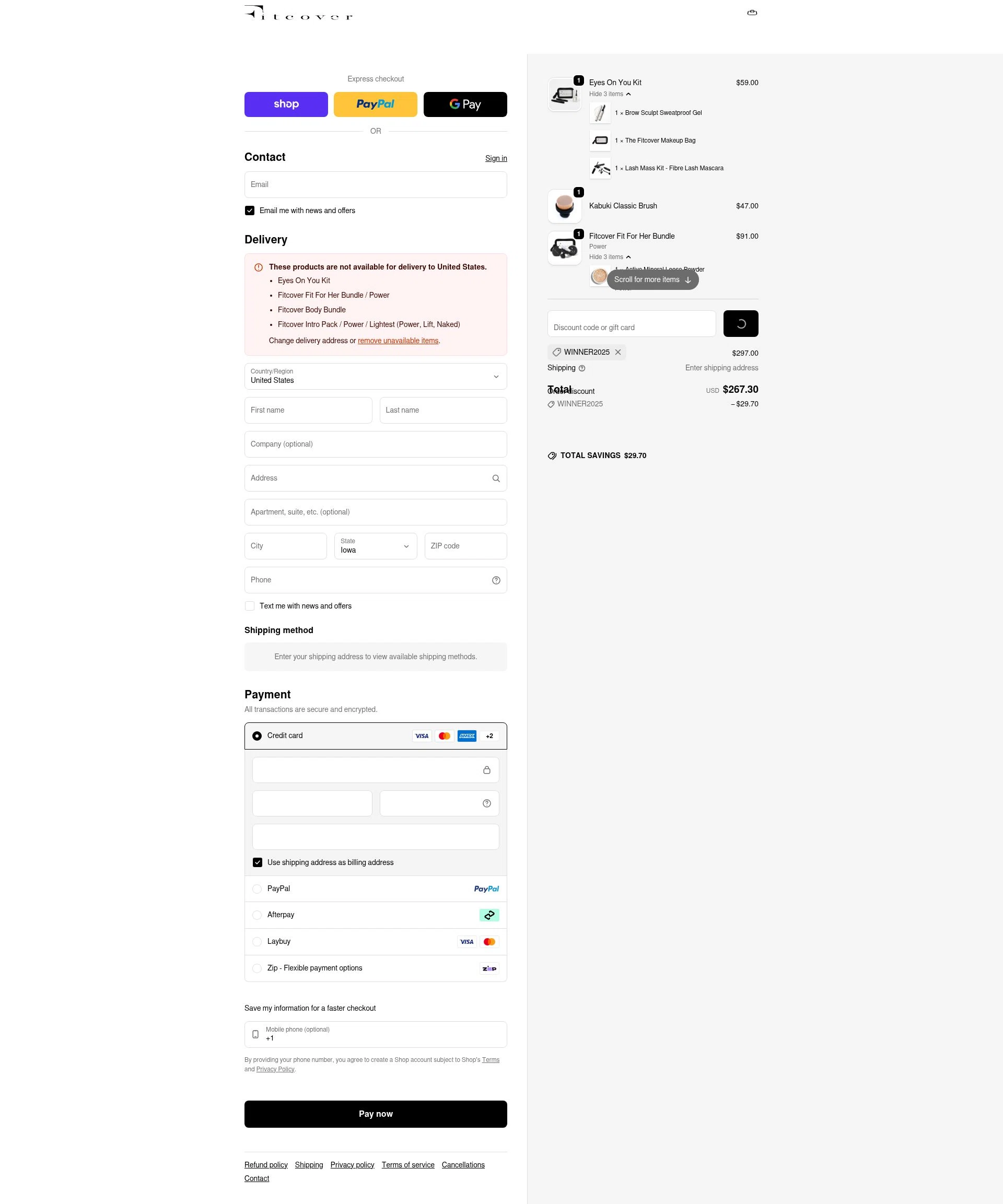 Fitcover checkout page showing Fitcover promo code box | Screenshot taken by SimplyCodes community member on Feb 13, 2026