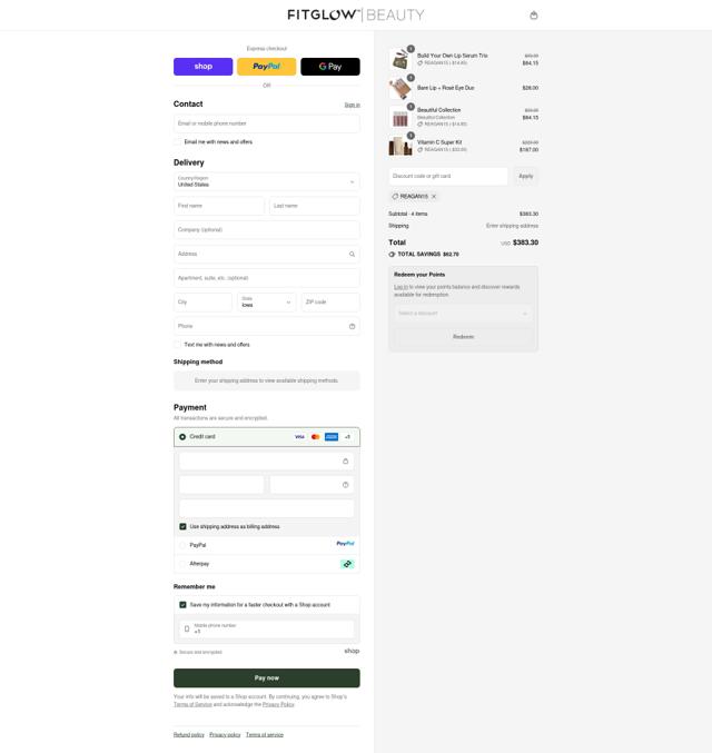 Fitglow Beauty checkout page showing Fitglow Beauty discount code box | Screenshot taken by SimplyCodes community member on Sep 15, 2025