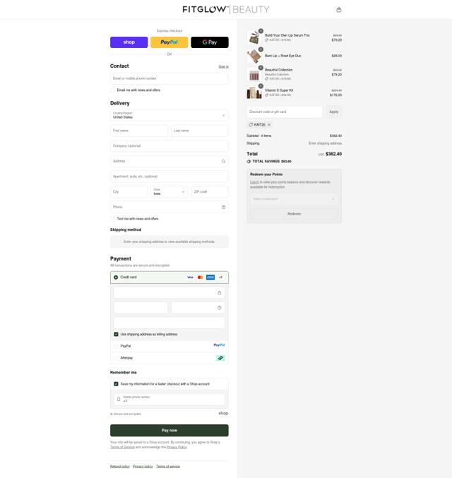 Fitglow Beauty checkout page showing Fitglow Beauty discount code box | Screenshot taken by SimplyCodes community member on Sep 15, 2025
