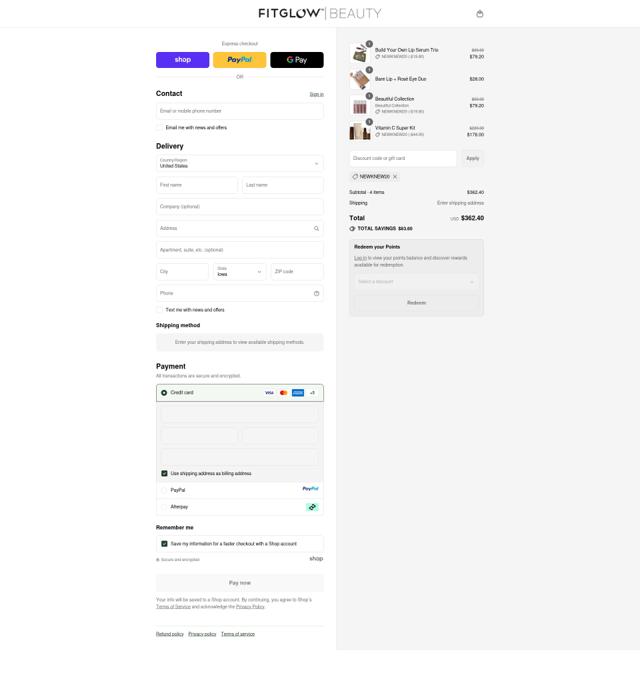 Fitglow Beauty checkout page showing Fitglow Beauty discount code box | Screenshot taken by SimplyCodes community member on Sep 15, 2025