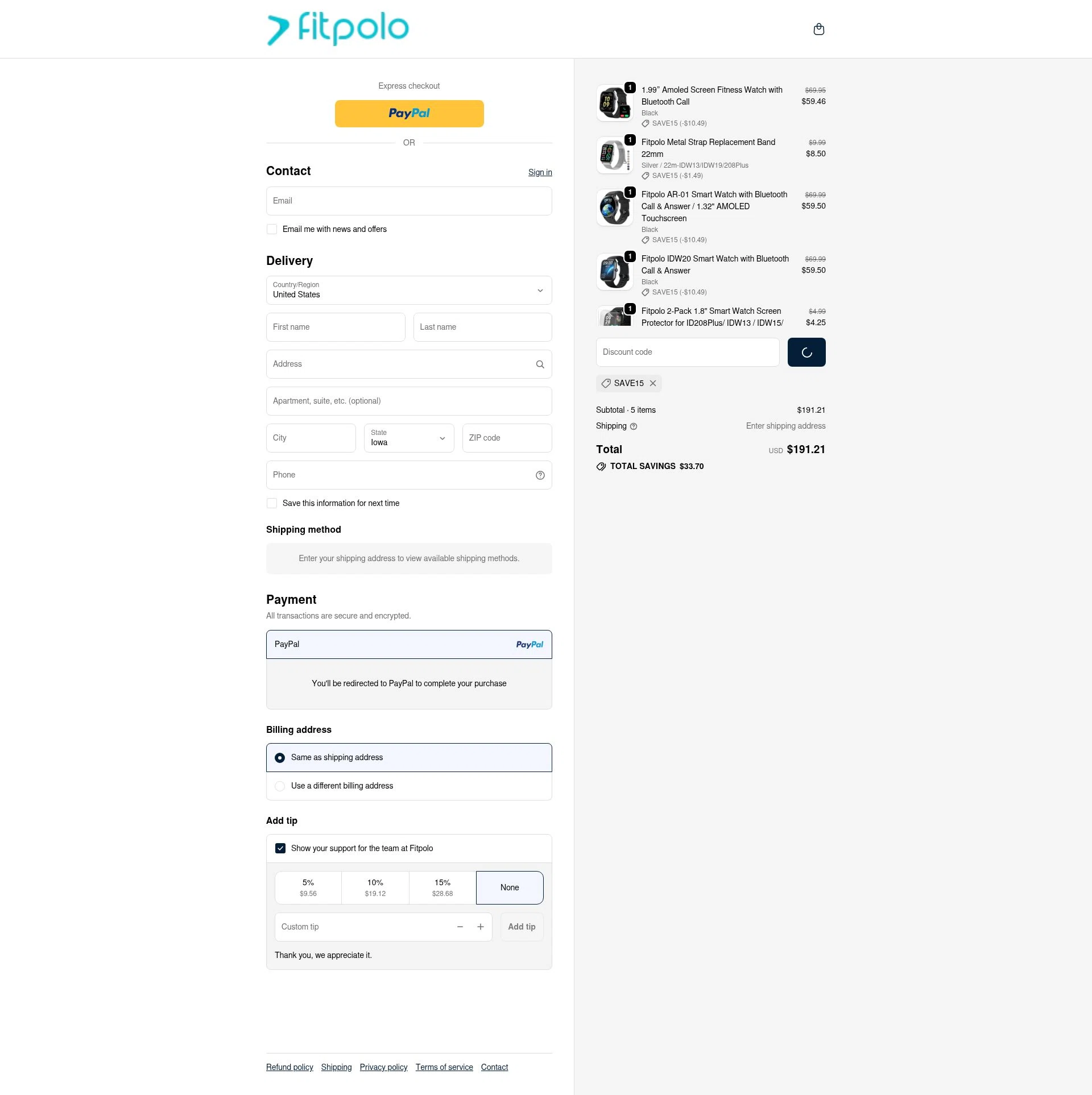 Fitpolo checkout page showing Fitpolo promo code box | Screenshot taken by SimplyCodes community member on Feb 8, 2026