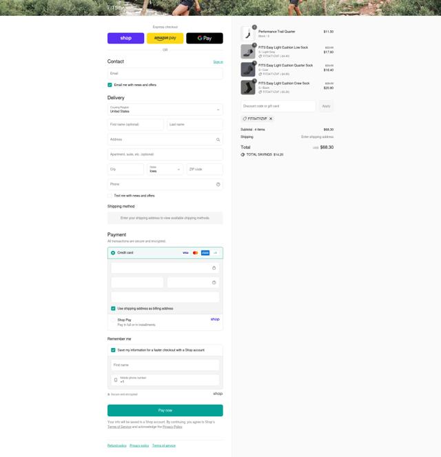 Fits checkout page showing Fits discount code box | Screenshot taken by SimplyCodes community member on Sep 13, 2025