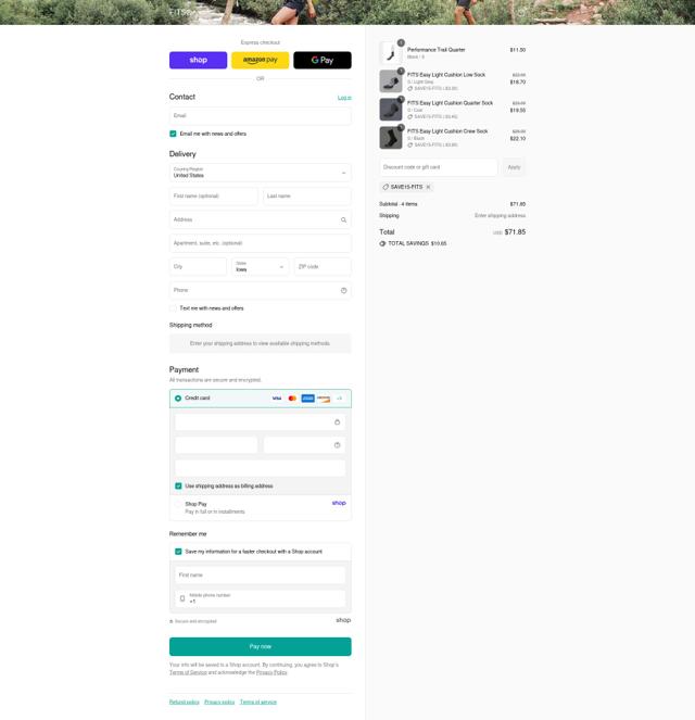 Fits checkout page showing Fits discount code box | Screenshot taken by SimplyCodes community member on Sep 9, 2025