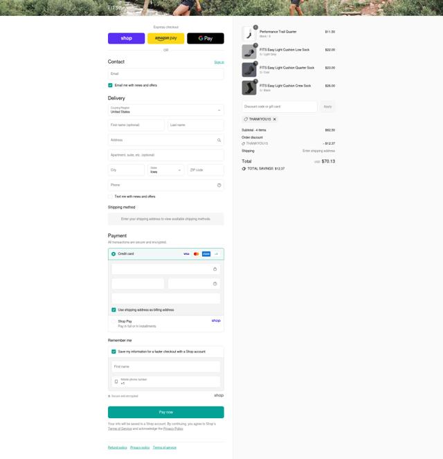 Fits checkout page showing Fits discount code box | Screenshot taken by SimplyCodes community member on Sep 13, 2025