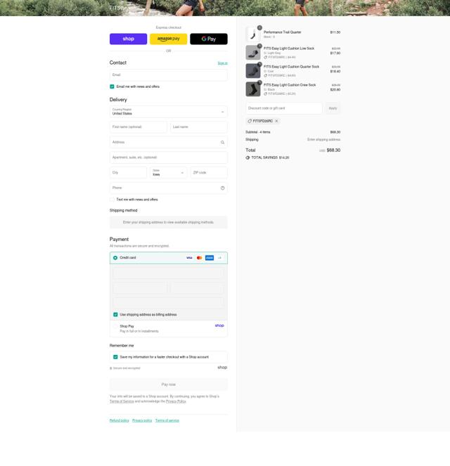 Fits checkout page showing Fits discount code box | Screenshot taken by SimplyCodes community member on Sep 13, 2025
