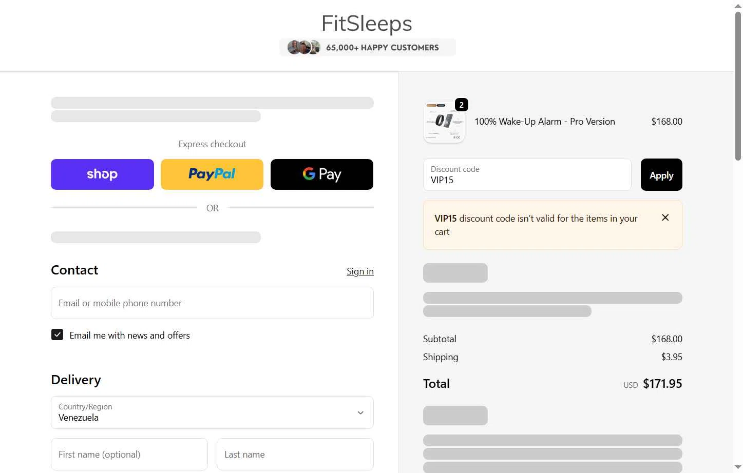 FitSleeps checkout page showing FitSleeps promo code box | Screenshot taken by SimplyCodes community member on Dec 12, 2025
