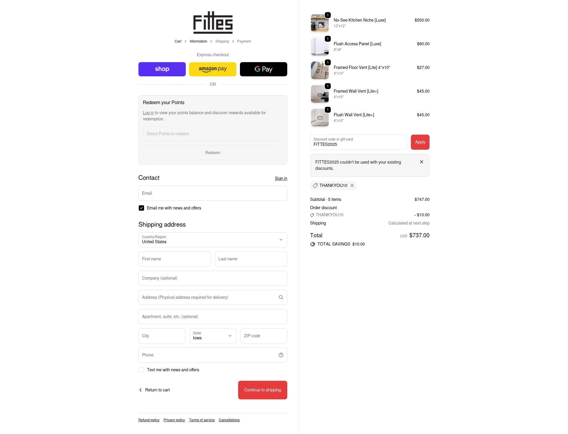 Fittes checkout page showing Fittes discount code box | Screenshot taken by SimplyCodes community member on Oct 28, 2025