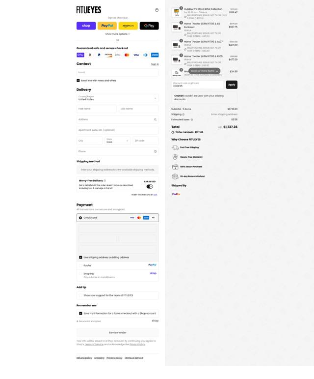 Fitueyes checkout page showing Fitueyes discount code box | Screenshot taken by SimplyCodes community member on Sep 15, 2025