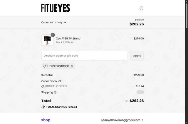 Fitueyes checkout page showing Fitueyes discount code box | Screenshot taken by SimplyCodes community member on Sep 14, 2025