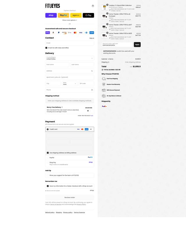 Fitueyes checkout page showing Fitueyes discount code box | Screenshot taken by SimplyCodes community member on Sep 14, 2025