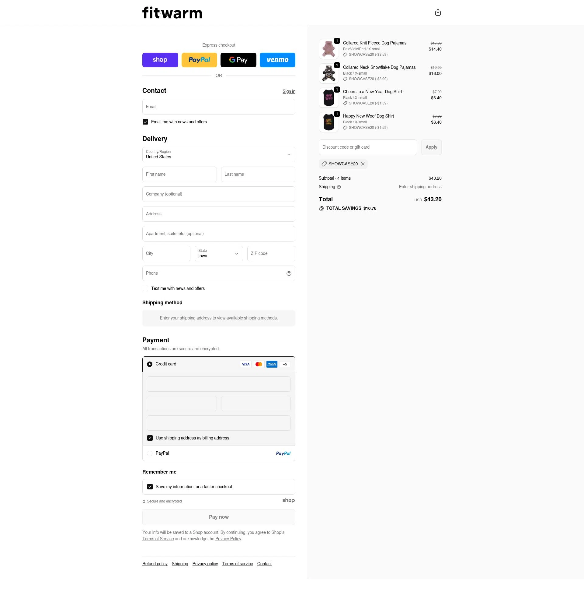 Fitwarm checkout page showing Fitwarm discount code box | Screenshot taken by SimplyCodes community member on Jan 7, 2026