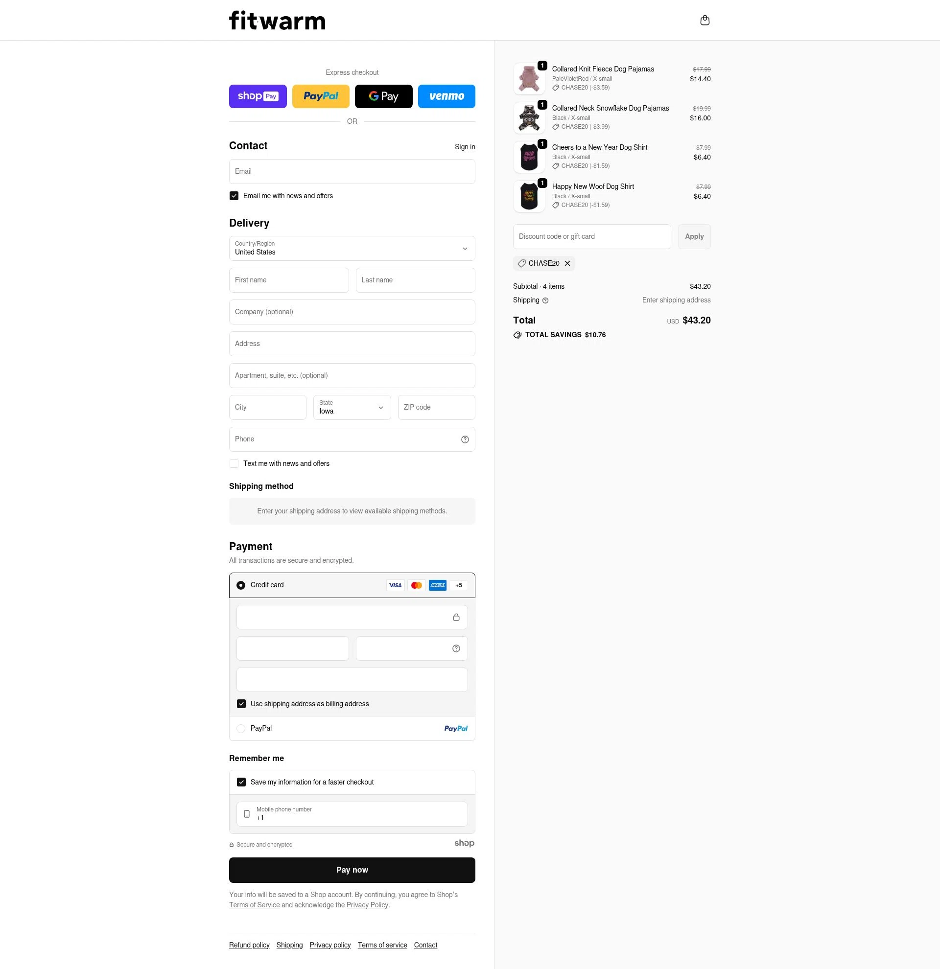 Fitwarm checkout page showing Fitwarm discount code box | Screenshot taken by SimplyCodes community member on Jan 7, 2026
