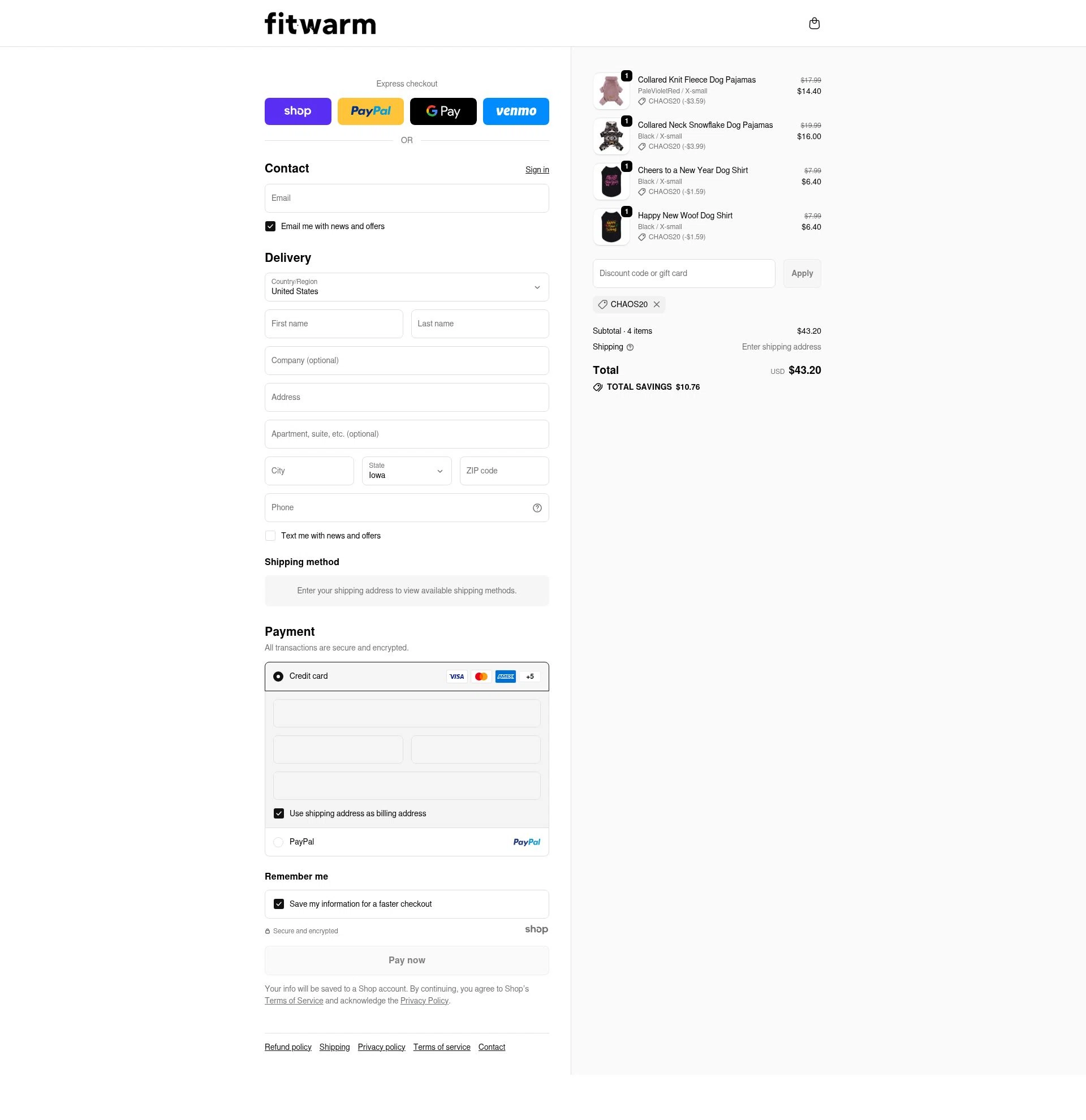 Fitwarm checkout page showing Fitwarm discount code box | Screenshot taken by SimplyCodes community member on Jan 7, 2026