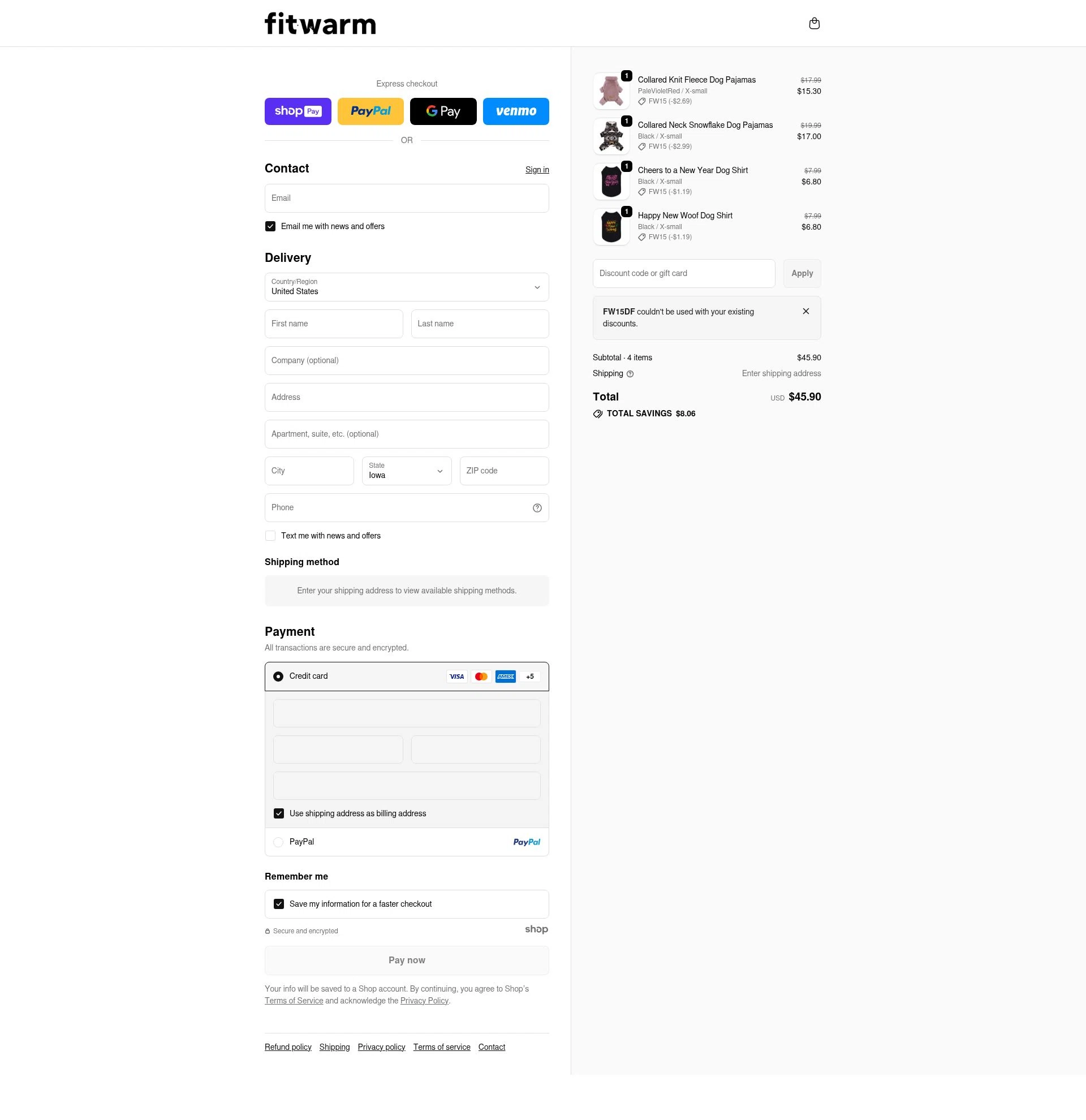 Fitwarm checkout page showing Fitwarm discount code box | Screenshot taken by SimplyCodes community member on Jan 7, 2026