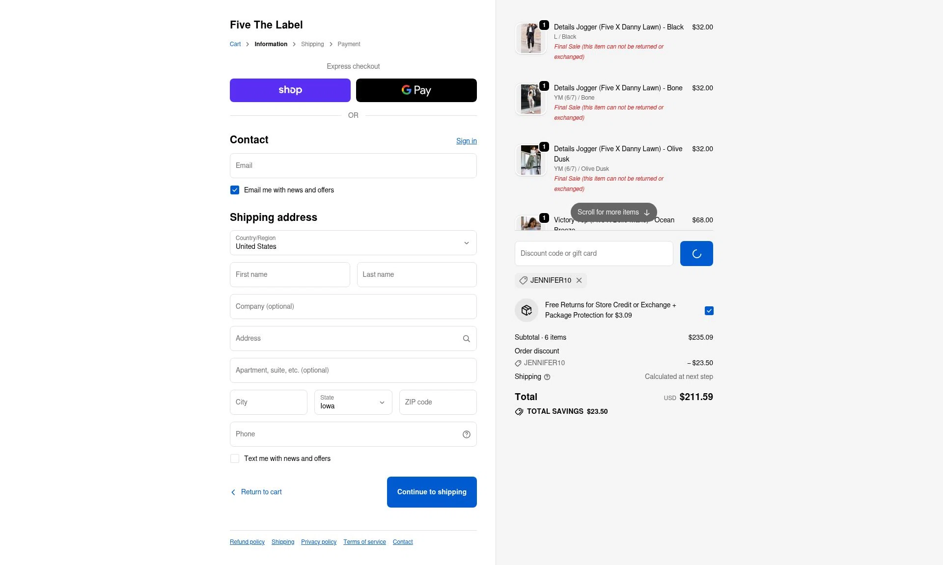 Five Dancewear checkout page showing Five Dancewear discount code box | Screenshot taken by SimplyCodes community member on Feb 5, 2026