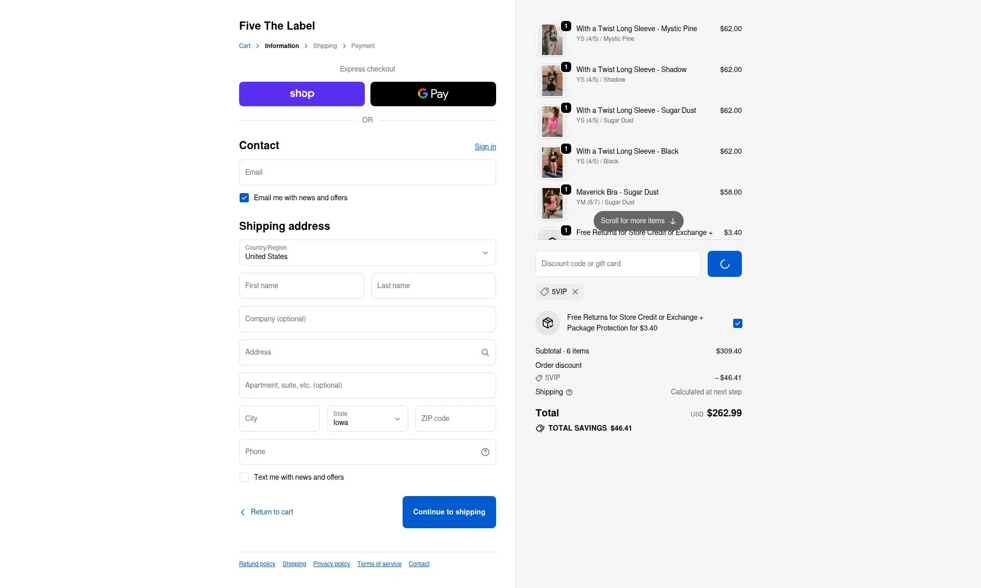 Five Dancewear checkout page showing Five Dancewear discount code box | Screenshot taken by SimplyCodes community member on Feb 9, 2026