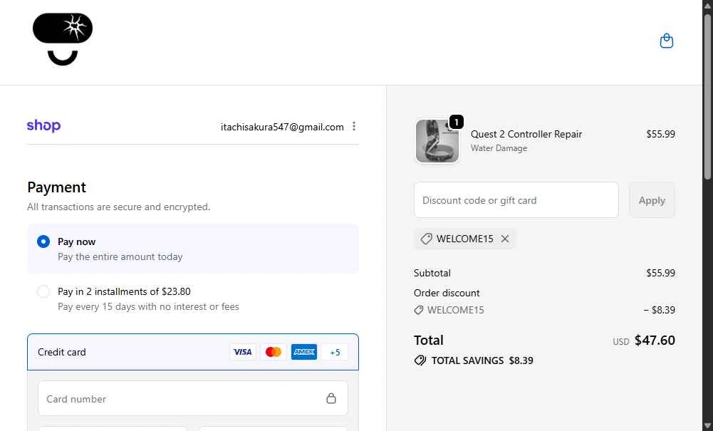 Fix My Oculus checkout page showing Fix My Oculus promo code box | Screenshot taken by SimplyCodes community member on Dec 11, 2025