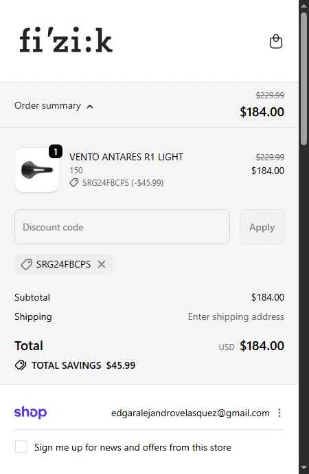 Fizik checkout page showing Fizik discount code box | Screenshot taken by SimplyCodes community member on Jan 24, 2026