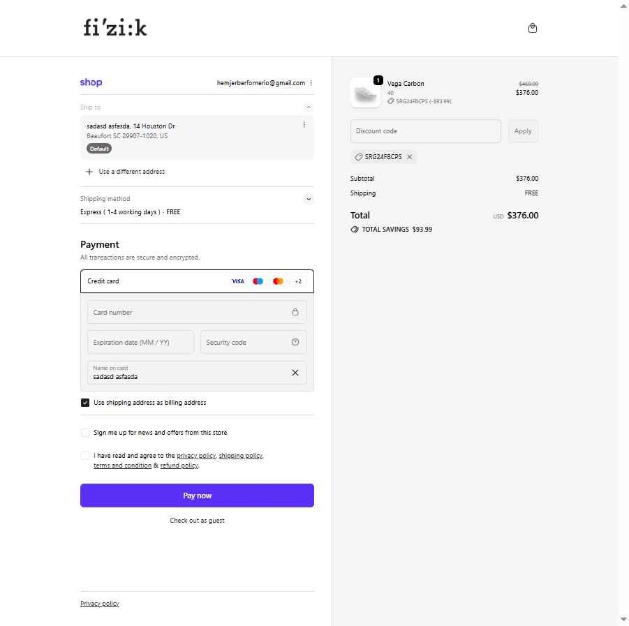 Fizik checkout page showing Fizik discount code box | Screenshot taken by SimplyCodes community member on Sep 30, 2025