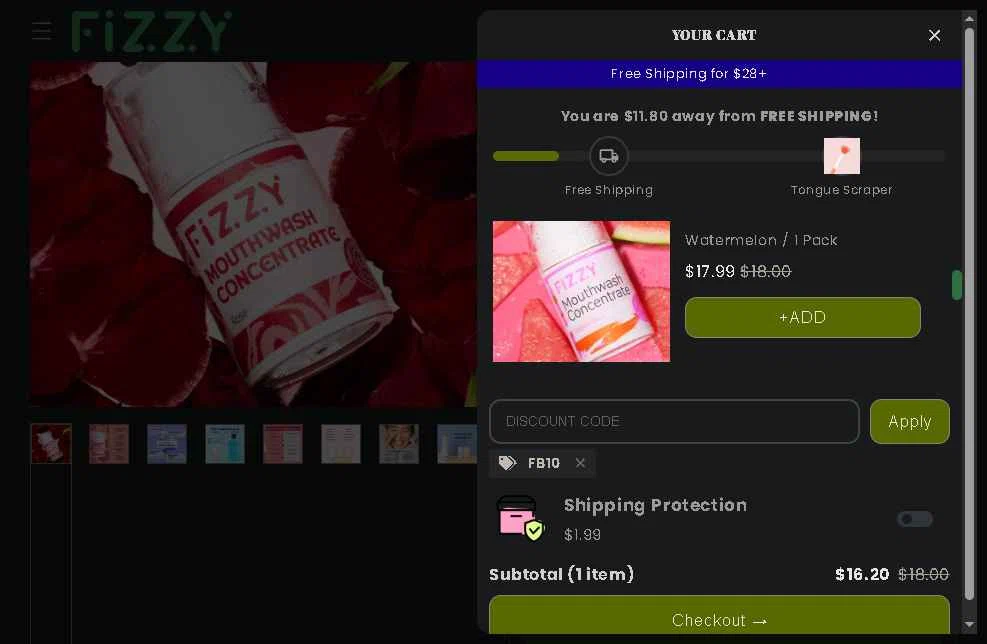 Fizzy Oral Care checkout page showing Fizzy Oral Care promo code box | Screenshot taken by SimplyCodes community member on Feb 4, 2026