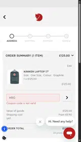 Fjallraven coupon verification screenshot