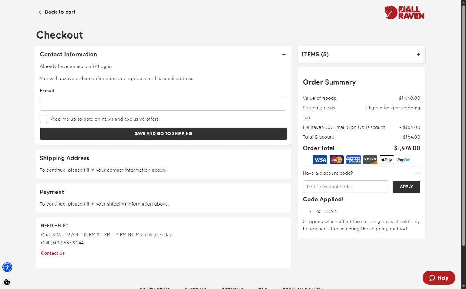 Fjallraven checkout page showing Fjallraven discount code box | Screenshot taken by SimplyCodes community member on Feb 23, 2026