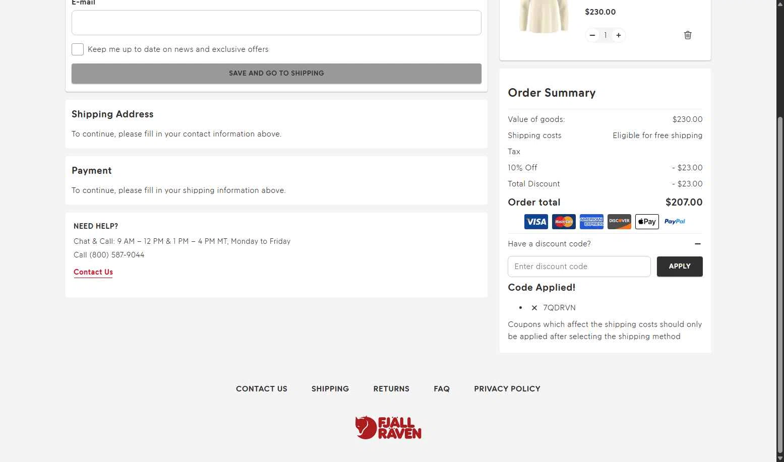 Fjallraven checkout page showing Fjallraven discount code box | Screenshot taken by SimplyCodes community member on Feb 3, 2026