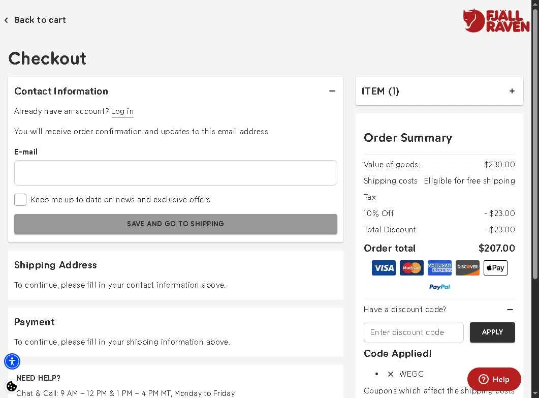 Fjallraven checkout page showing Fjallraven discount code box | Screenshot taken by SimplyCodes community member on Feb 6, 2026