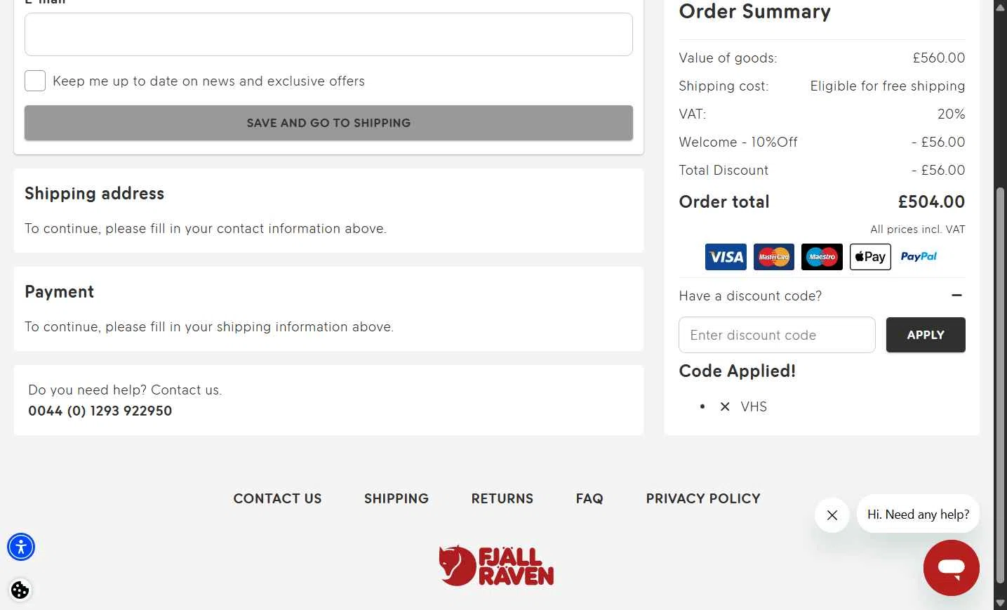 Fjallraven checkout page showing Fjallraven discount code box | Screenshot taken by SimplyCodes community member on Dec 30, 2025