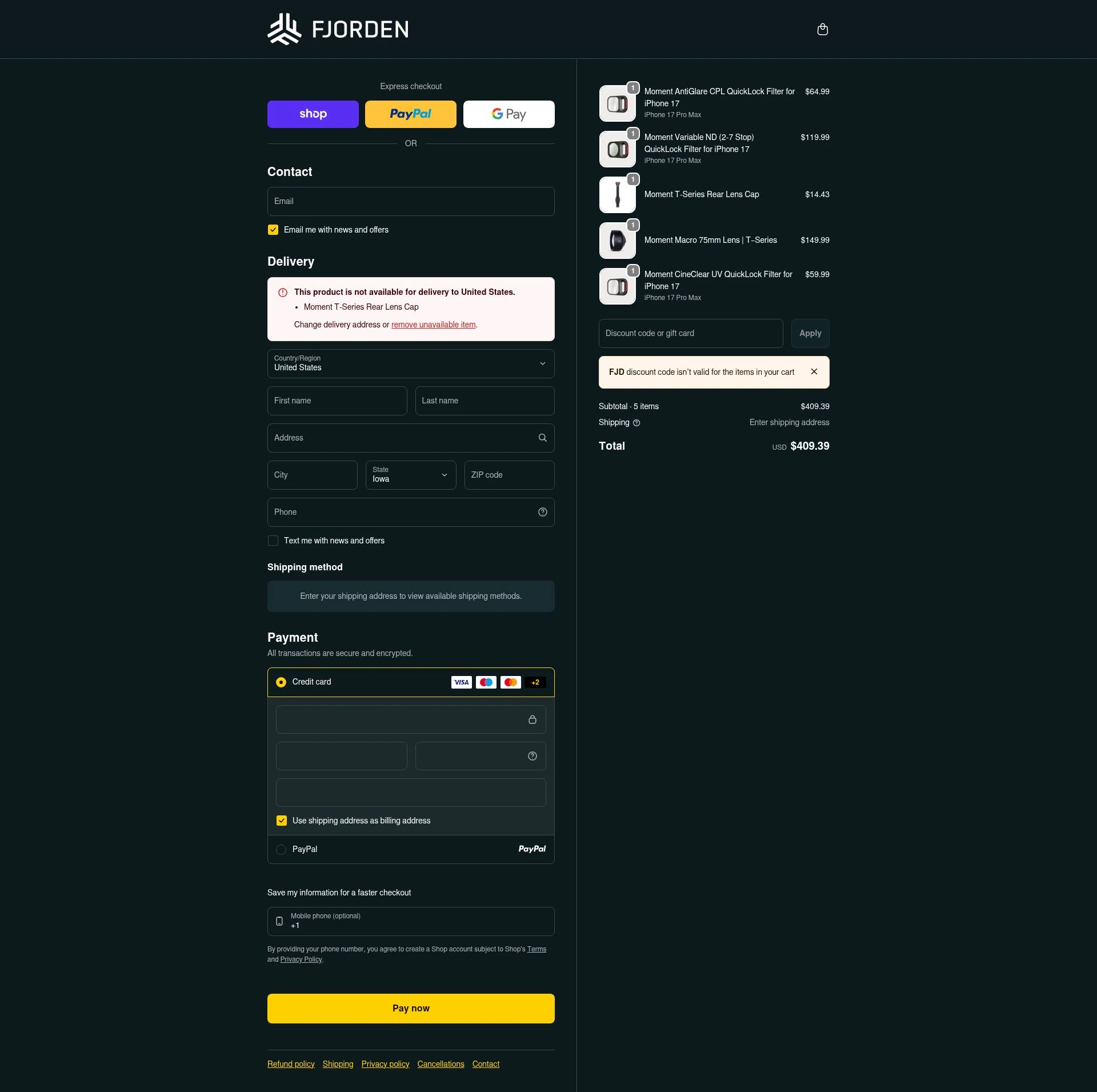 Fjorden checkout page showing Fjorden discount code box | Screenshot taken by SimplyCodes community member on Feb 2, 2026
