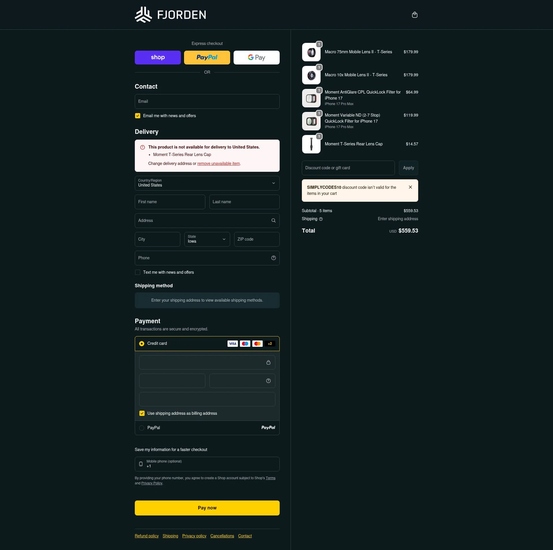 Fjorden checkout page showing Fjorden discount code box | Screenshot taken by SimplyCodes community member on Feb 10, 2026