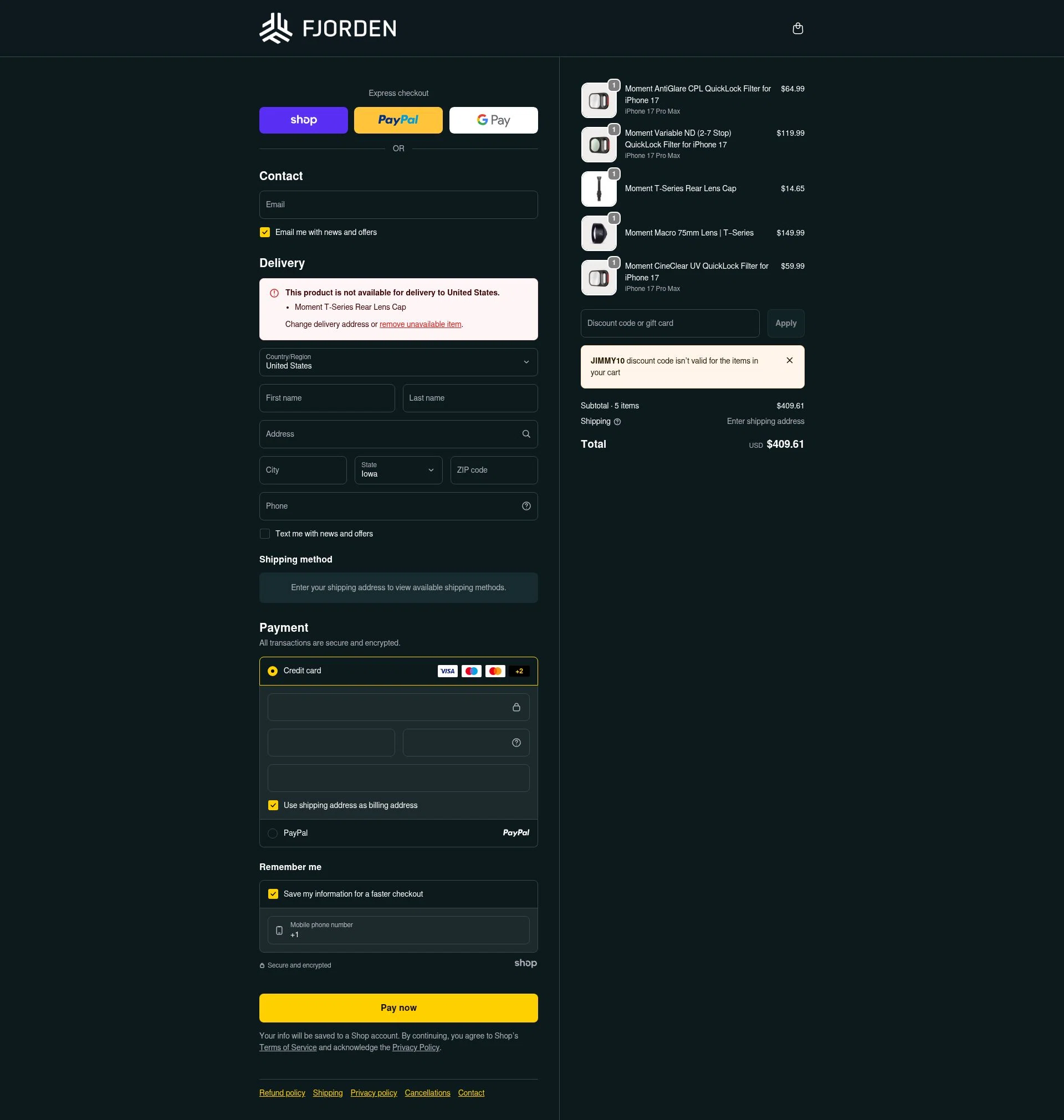 Fjorden checkout page showing Fjorden discount code box | Screenshot taken by SimplyCodes community member on Jan 29, 2026